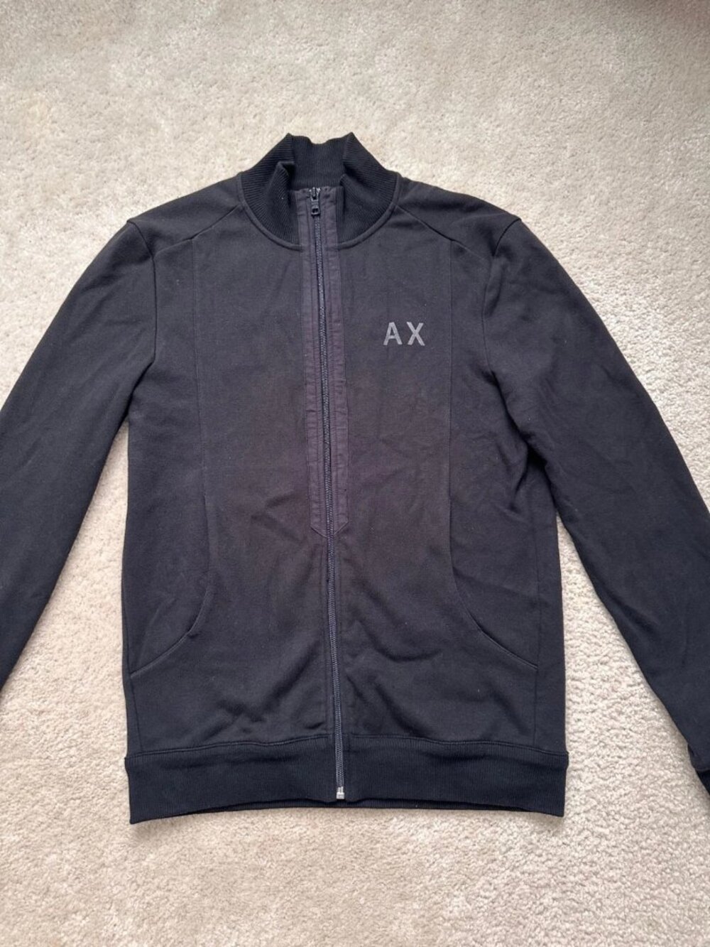 Armani Exchange Men's Black Zip Jacket 100% Cotton Elbow Patches Sz S